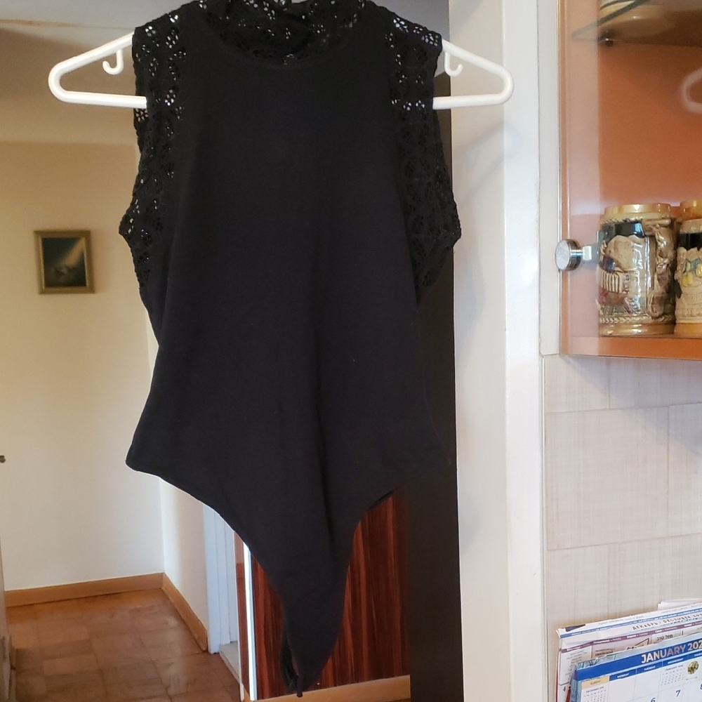 FRANCHE.  Elegant Black Lace Bodysuit